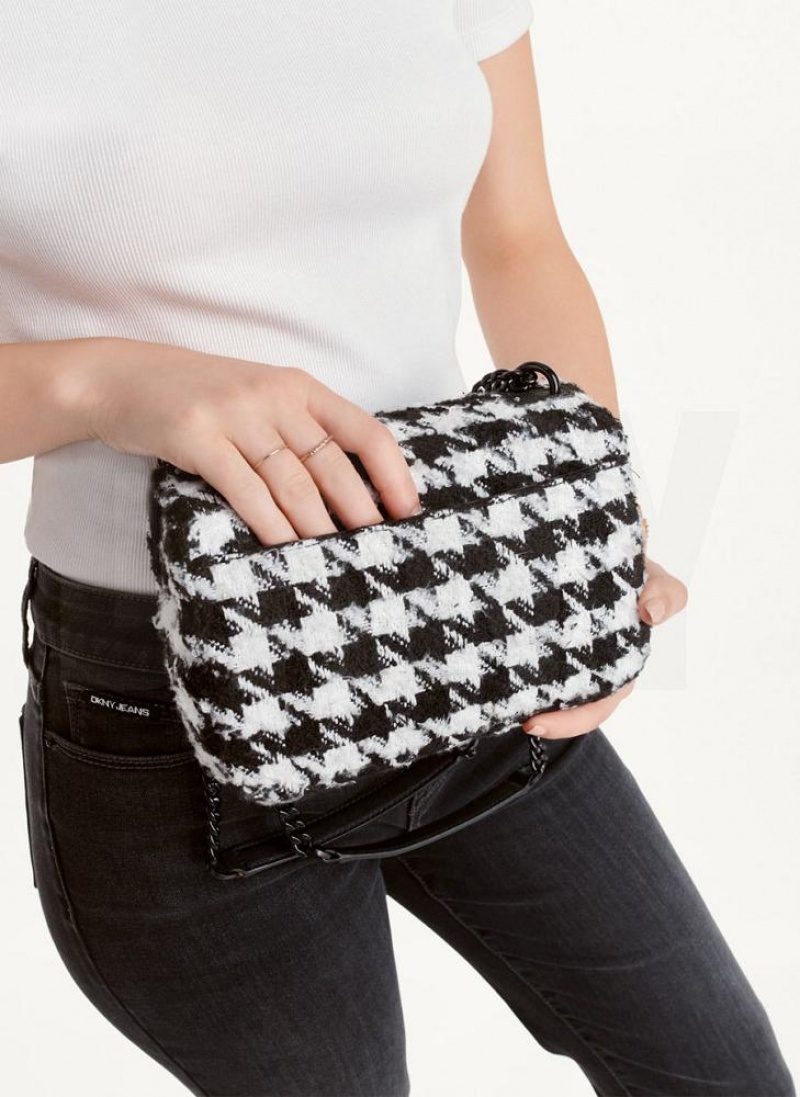 DKNY Sina Houndstooth Flap Women's Shoulder Bags Black / White | Ireland_D1910