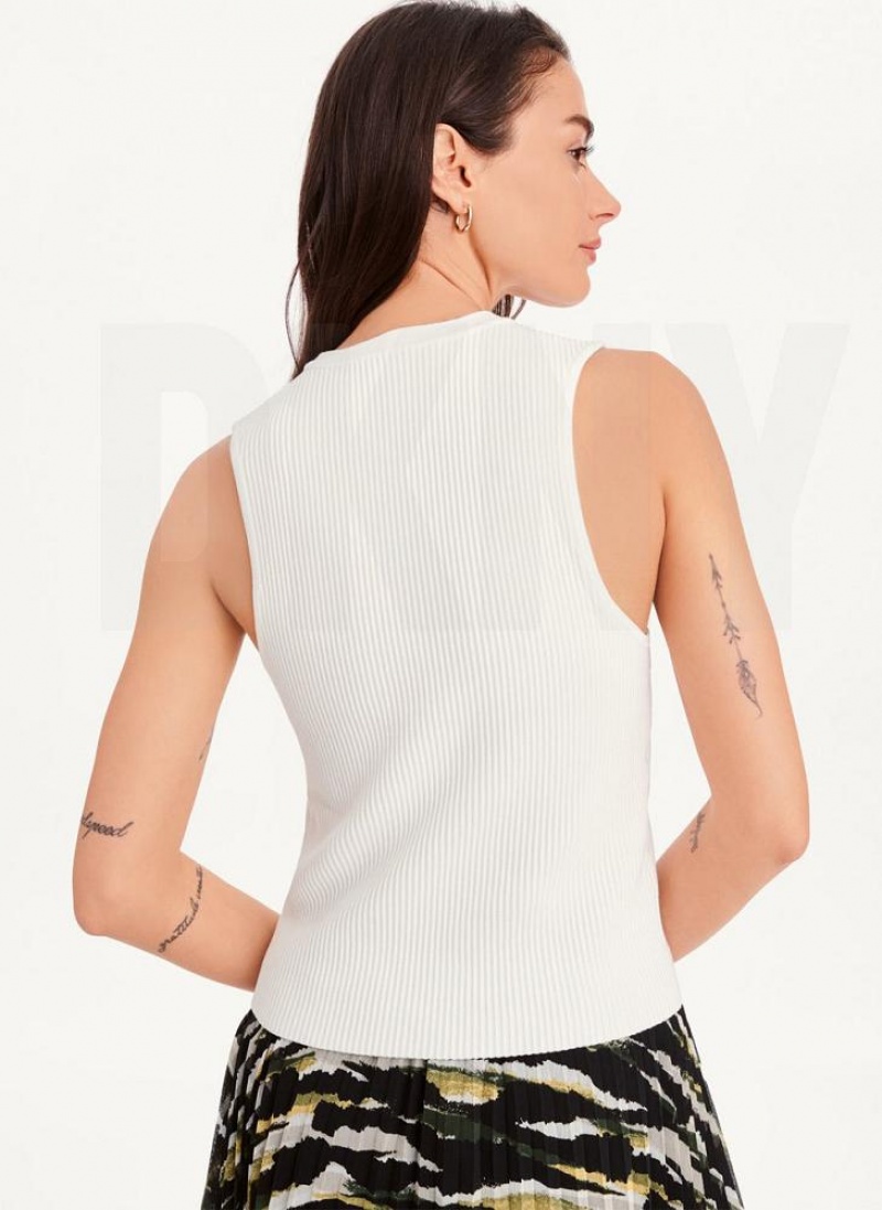 DKNY Sleeveless Crewneck Crop Sweater Women's Tank Top White | Ireland_D1881