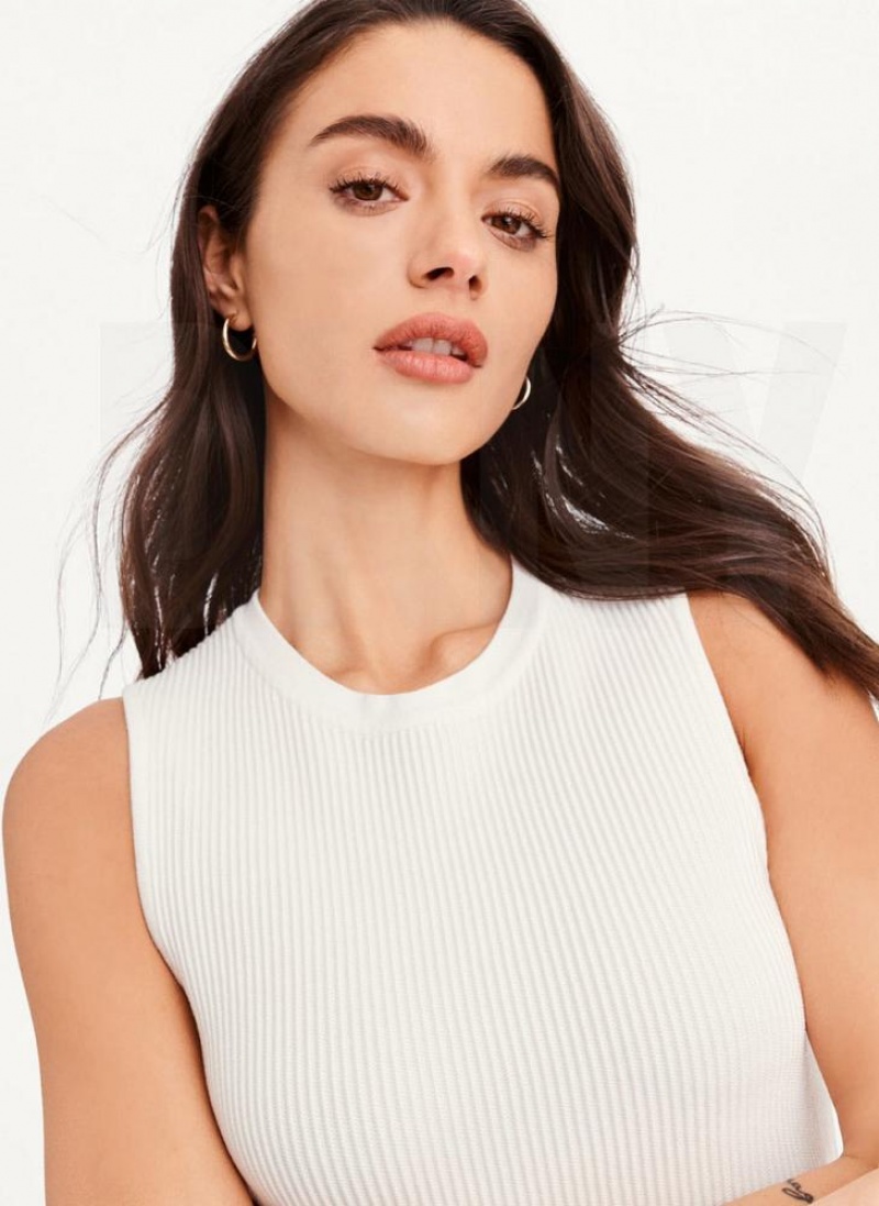 DKNY Sleeveless Crewneck Crop Sweater Women's Tank Top White | Ireland_D1881