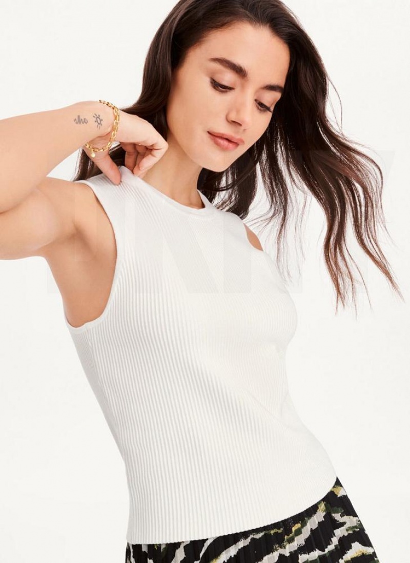 DKNY Sleeveless Crewneck Crop Sweater Women\'s Tank Top White | Ireland_D1881