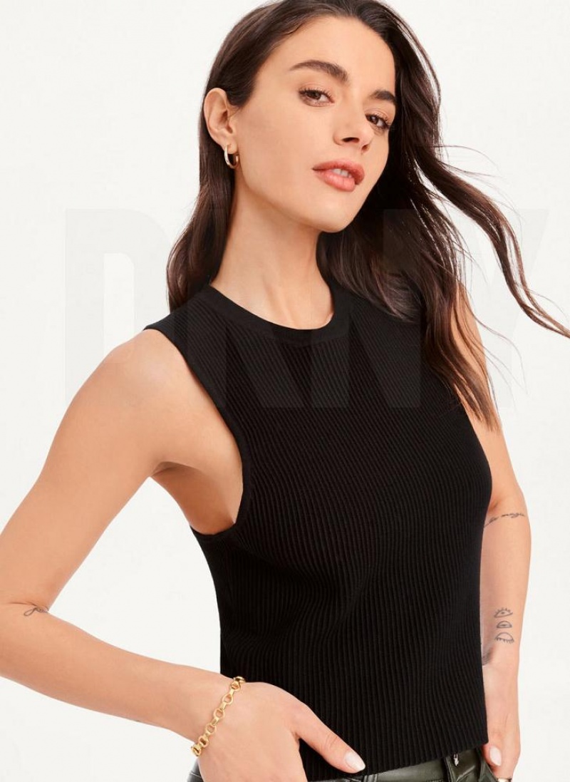 DKNY Sleeveless Crewneck Crop Women's Sweaters Black | Ireland_D0526