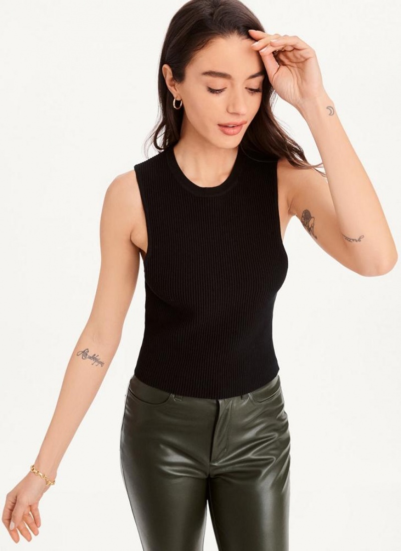 DKNY Sleeveless Crewneck Crop Women's Sweaters Black | Ireland_D0526