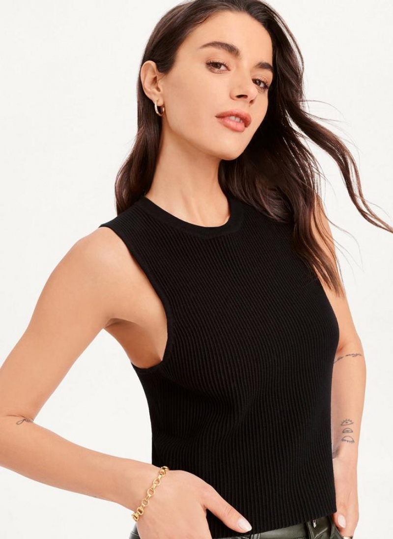 DKNY Sleeveless Crewneck Crop Women\'s Sweaters Black | Ireland_D0526