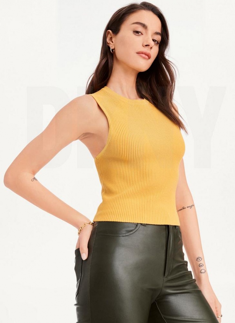 DKNY Sleeveless Crewneck Crop Women's Sweaters Brown | Ireland_D0107