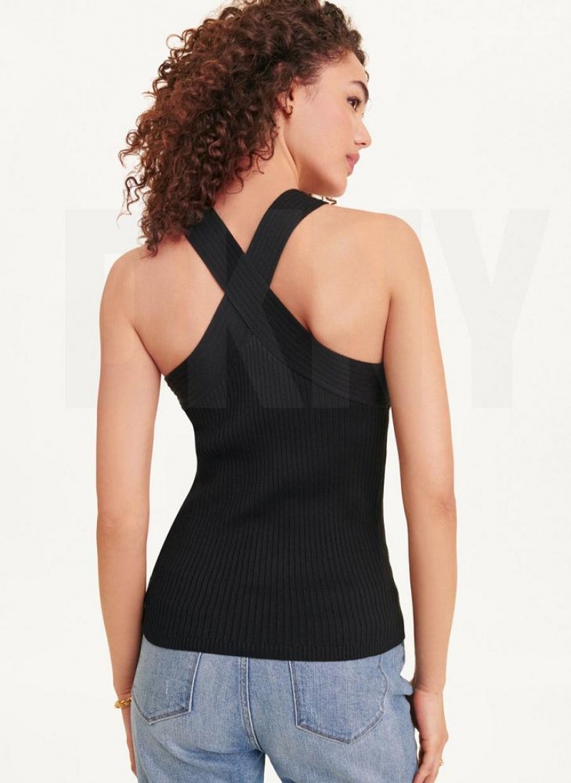 DKNY Sleeveless Crossover Women's Sweaters Black | Ireland_D1447