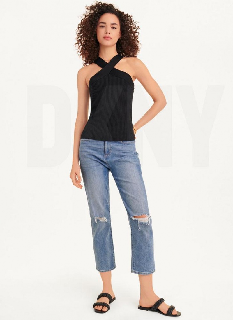 DKNY Sleeveless Crossover Women's Sweaters Black | Ireland_D1447