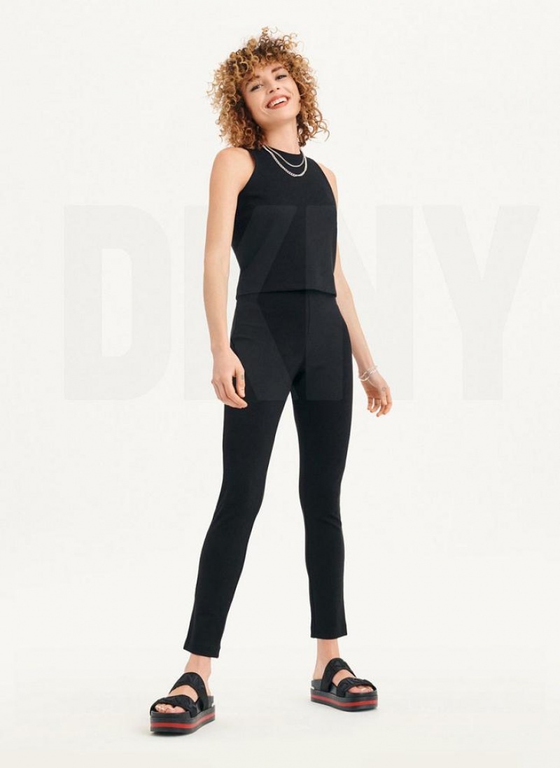 DKNY Sleeveless High Neck Cropped Women's Tank Top Black | Ireland_D0456