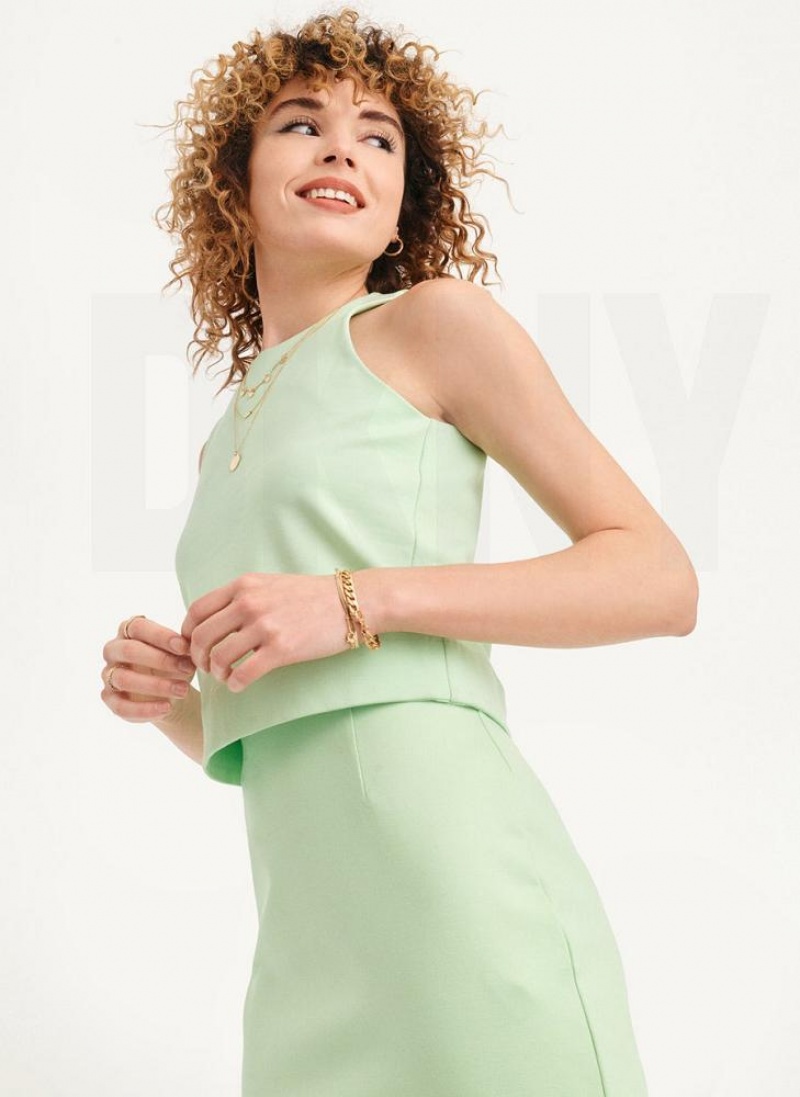 DKNY Sleeveless High Neck Cropped Women's Tank Top Green | Ireland_D0422