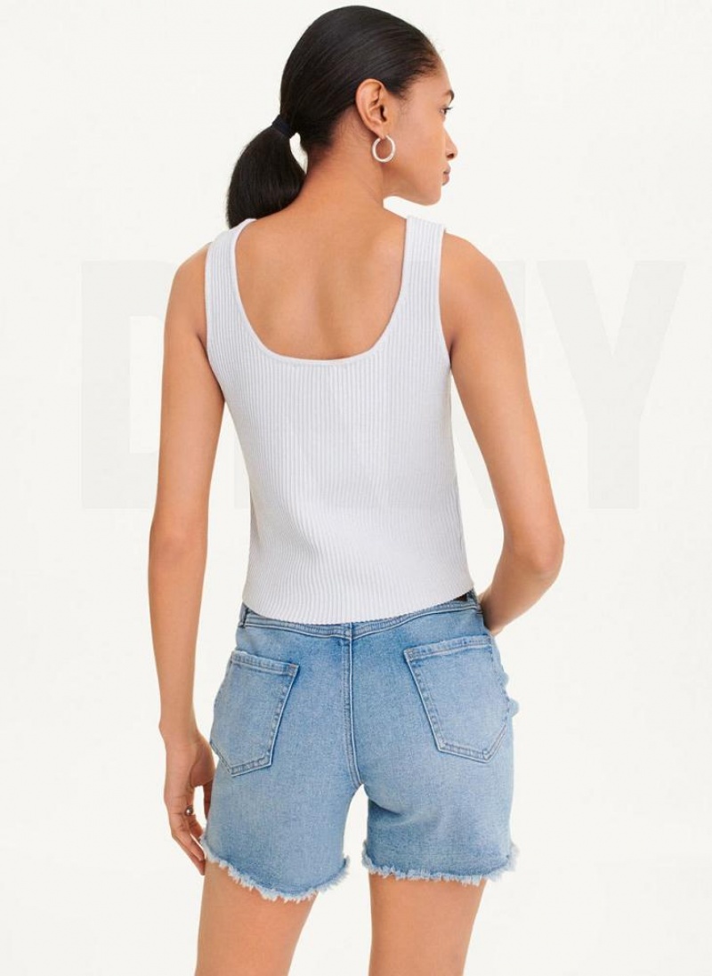 DKNY Sleeveless Lurex Ribbed Sweater Women's Tank Top White / Silver | Ireland_D0126