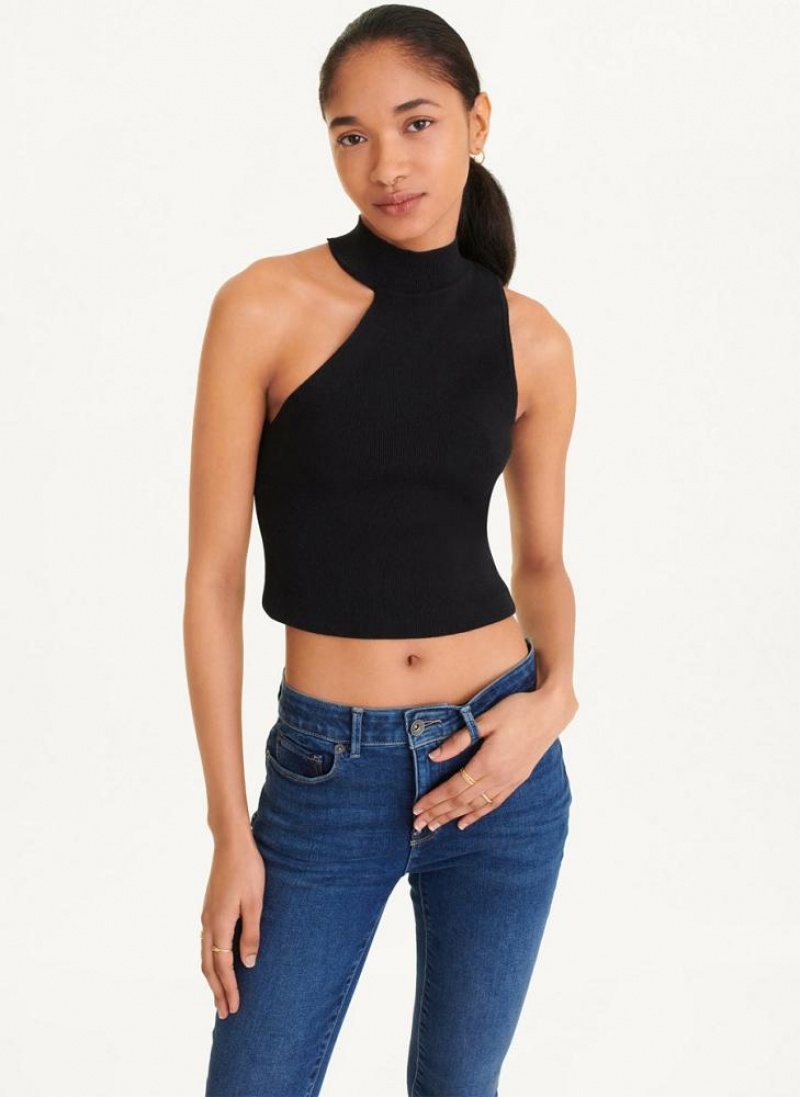 DKNY Sleeveless Mock Neck Sweater Women\'s Tank Top Black | Ireland_D1925