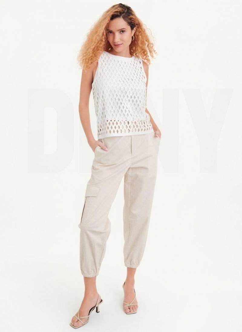 DKNY Sleeveless Perforated Women's Tank Top White | Ireland_D0297