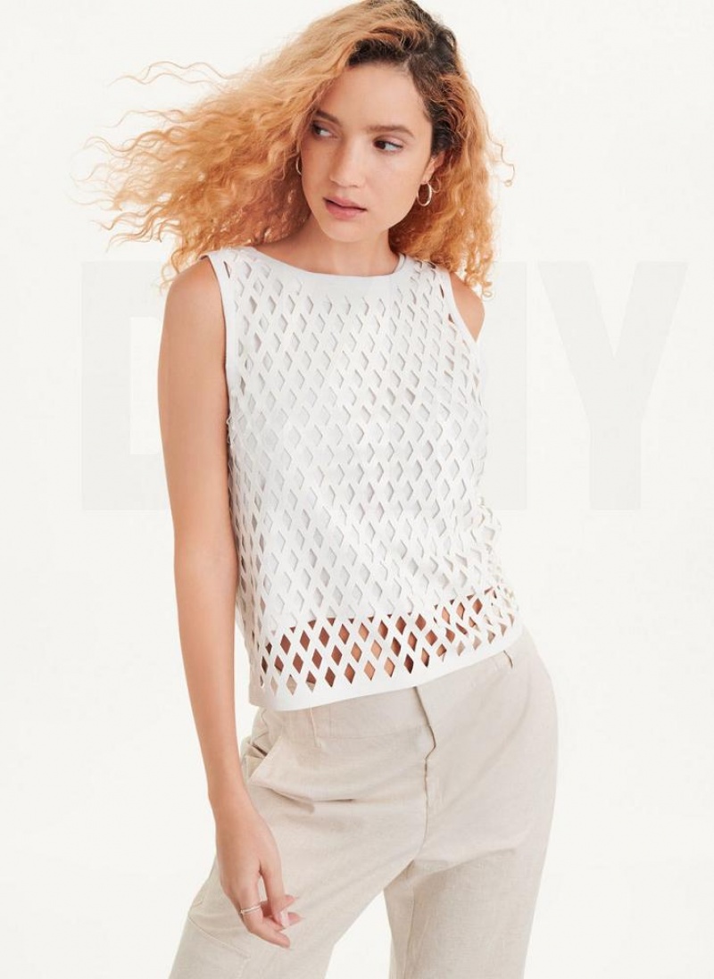 DKNY Sleeveless Perforated Women\'s Tank Top White | Ireland_D0297