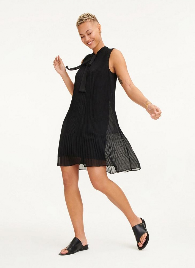 DKNY Sleeveless Pleated Women's Dress Black | Ireland_D0300