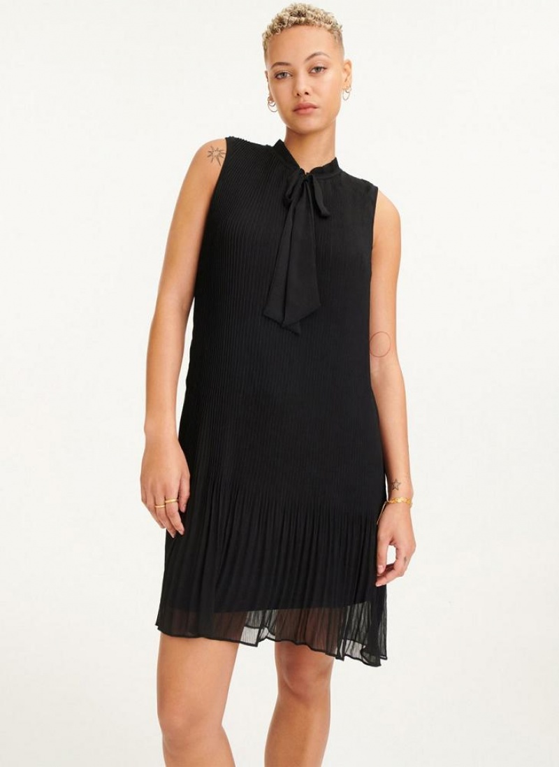 DKNY Sleeveless Pleated Women's Dress Black | Ireland_D0300