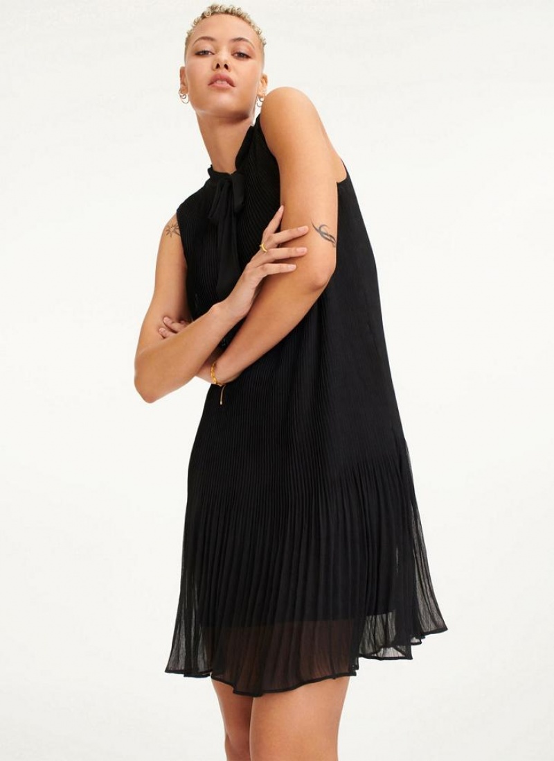 DKNY Sleeveless Pleated Women's Dress Black | Ireland_D0300