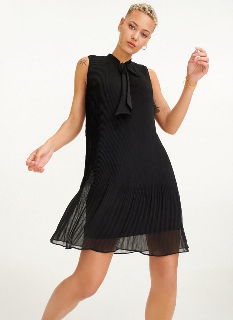 DKNY Sleeveless Pleated Women's Dress Black | Ireland_D0300