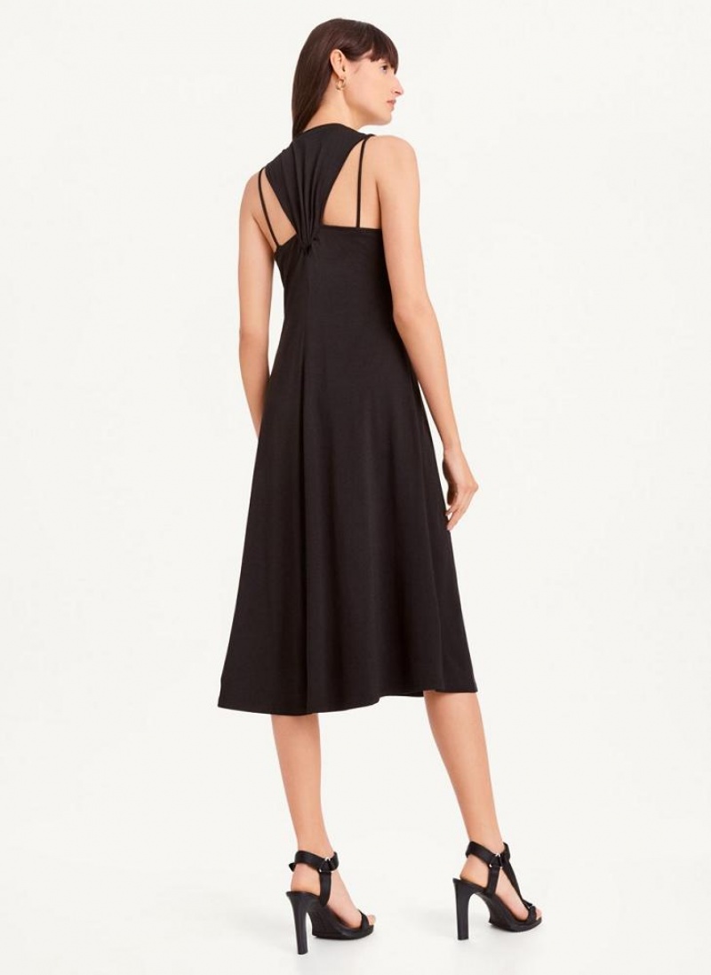 DKNY Sleeveless Scoopneck Twist Racerback Women's Dress Black | Ireland_D0999