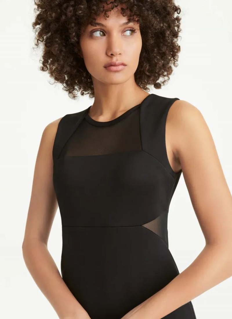 DKNY Sleeveless Scuba With Mesh Midi Women's Dress Black | Ireland_D0152