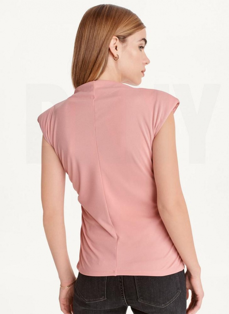 DKNY Sleeveless Side Ruch Women's Tank Top Pink | Ireland_D0285