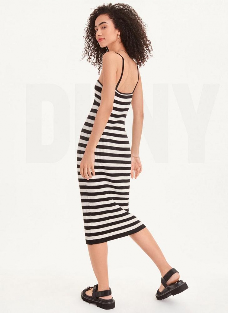 DKNY Sleeveless Striped Women's Dress Black / White | Ireland_D1415