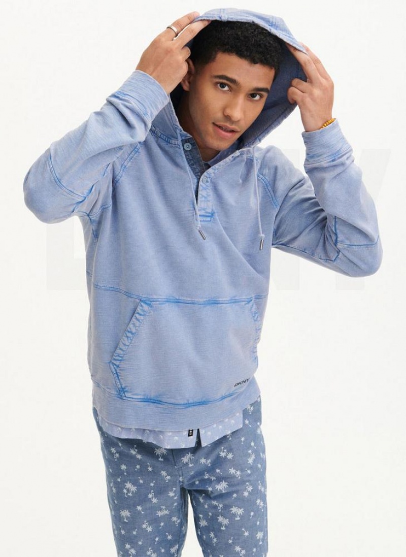 DKNY Slub Beach French Terry Men's Hoodies Blue | Ireland_D0145