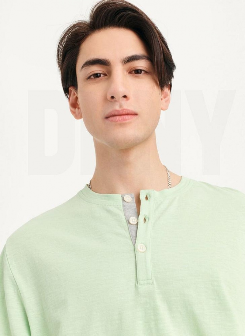 DKNY Slub Jersey Henley Men's T Shirts Green | Ireland_D1035