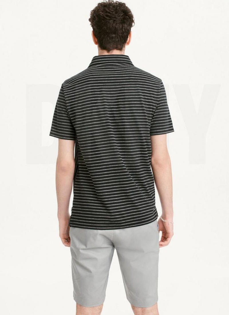 DKNY Slub Jersey Stripe Polo Men's T Shirts Black | Ireland_D1260