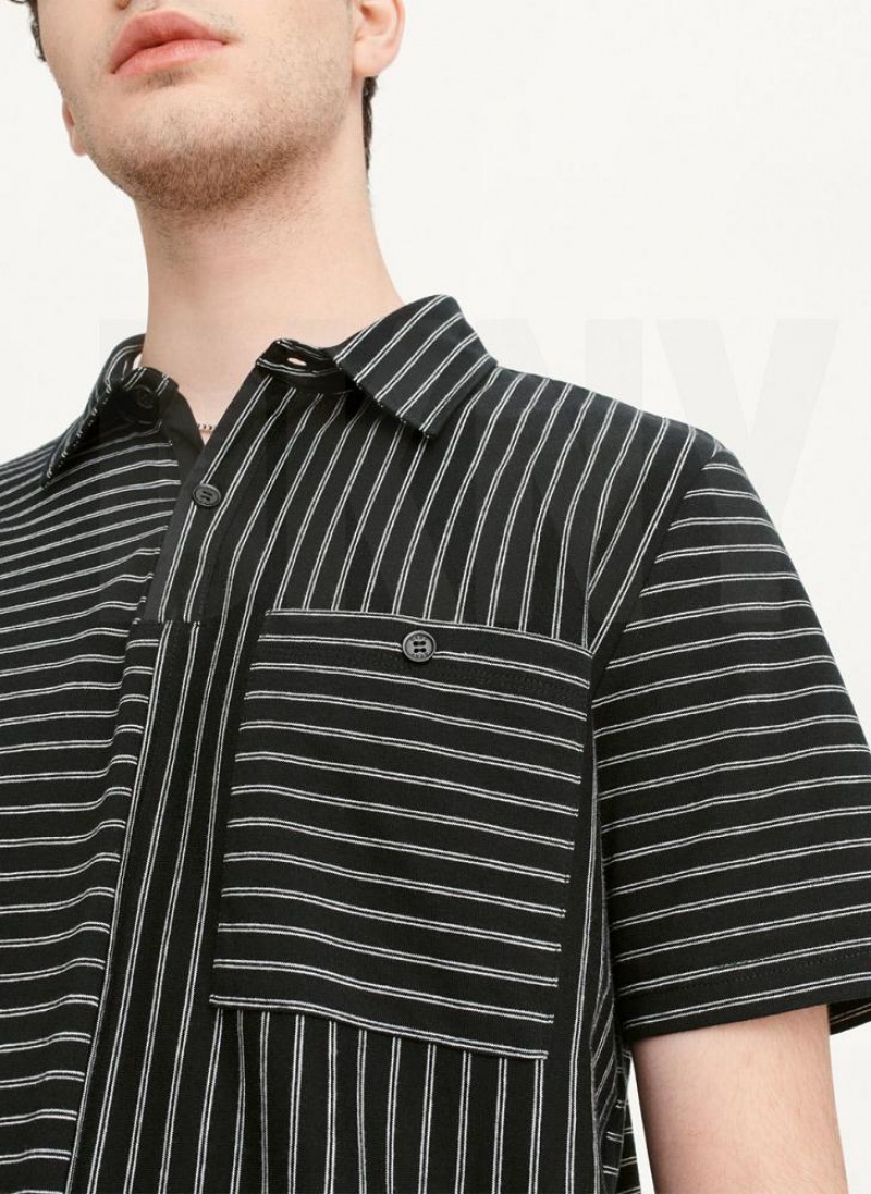 DKNY Slub Jersey Stripe Polo Men's T Shirts Black | Ireland_D1260