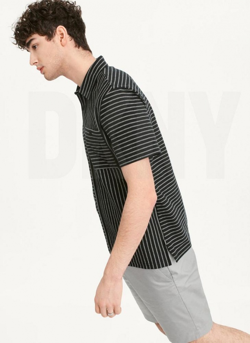 DKNY Slub Jersey Stripe Polo Men's T Shirts Black | Ireland_D1260