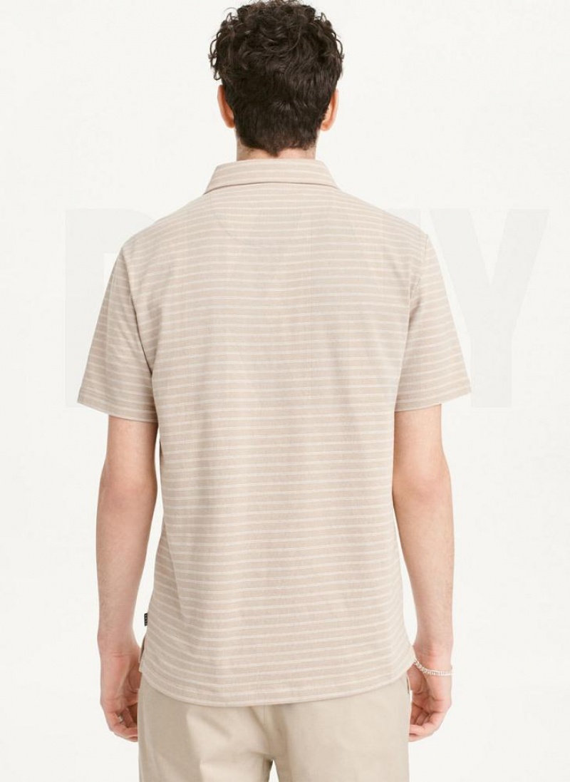 DKNY Slub Jersey Stripe Polo Men's T Shirts Khaki | Ireland_D1268