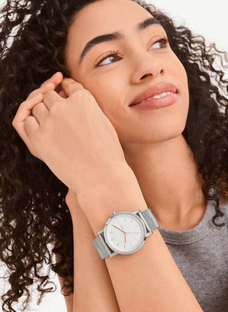 DKNY Soho Logo Mesh Band Women's Watches Silver | Ireland_D0325