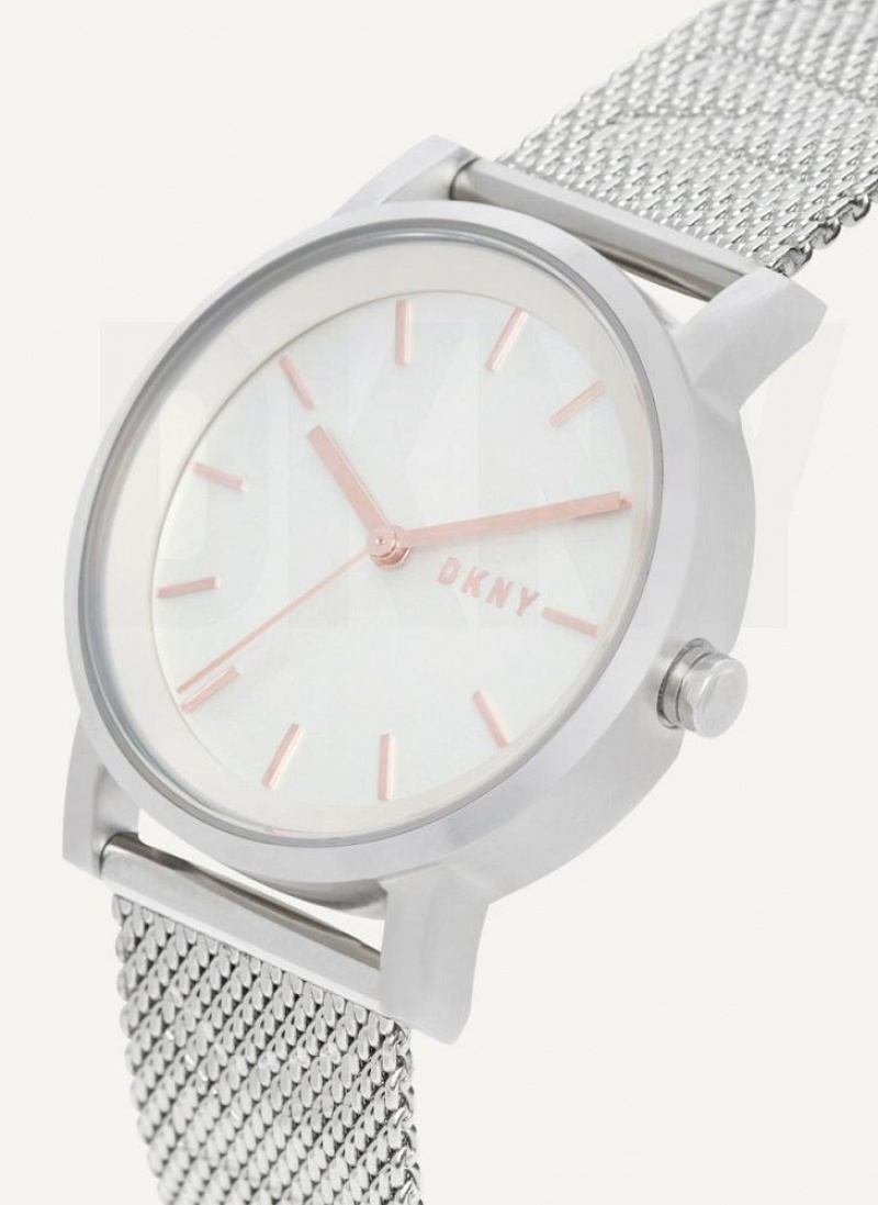 DKNY Soho Logo Mesh Band Women's Watches Silver | Ireland_D0325