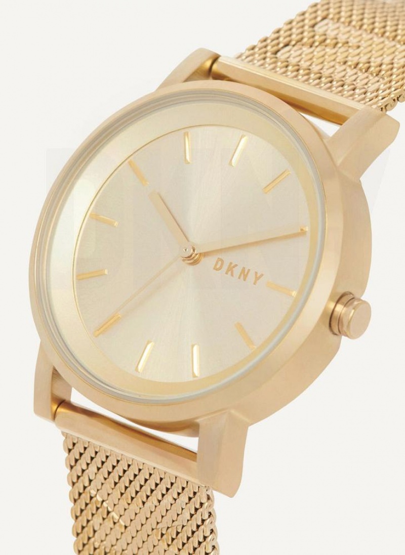 DKNY Soho Logo Mesh Band Women's Watches Gold | Ireland_D0514