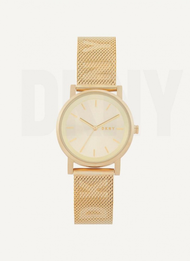 DKNY Soho Logo Mesh Band Women\'s Watches Gold | Ireland_D0514