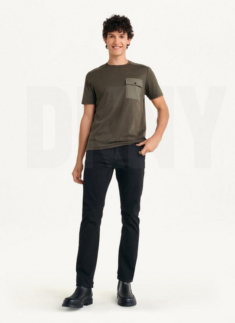 DKNY Solid Pique Crewneck Men's T Shirts Olive | Ireland_D0491