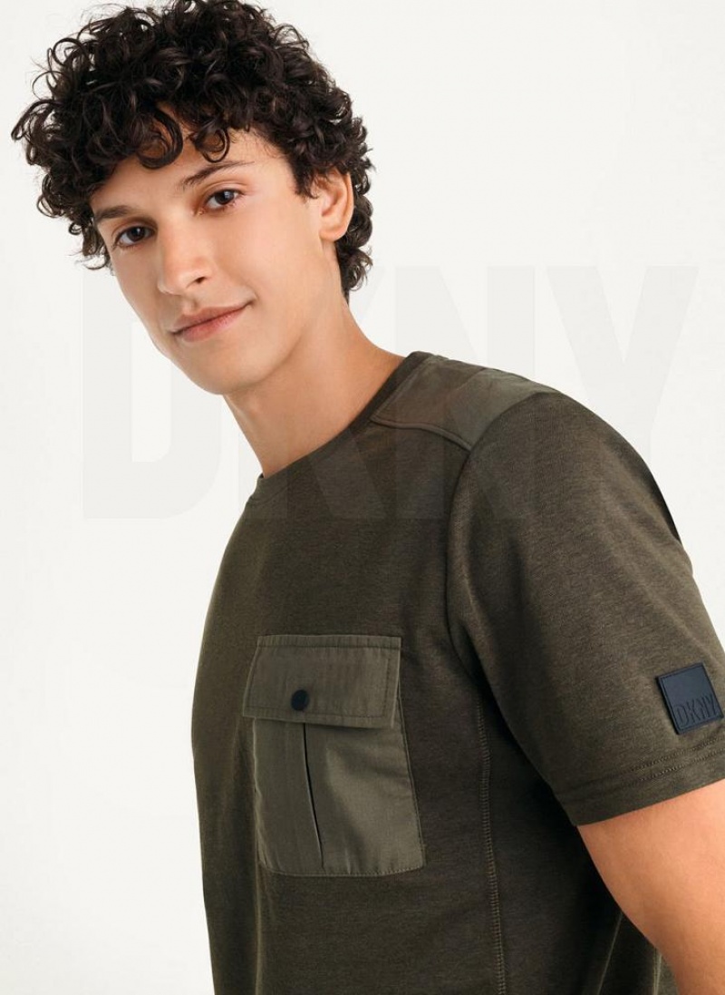 DKNY Solid Pique Crewneck Men's T Shirts Olive | Ireland_D0491