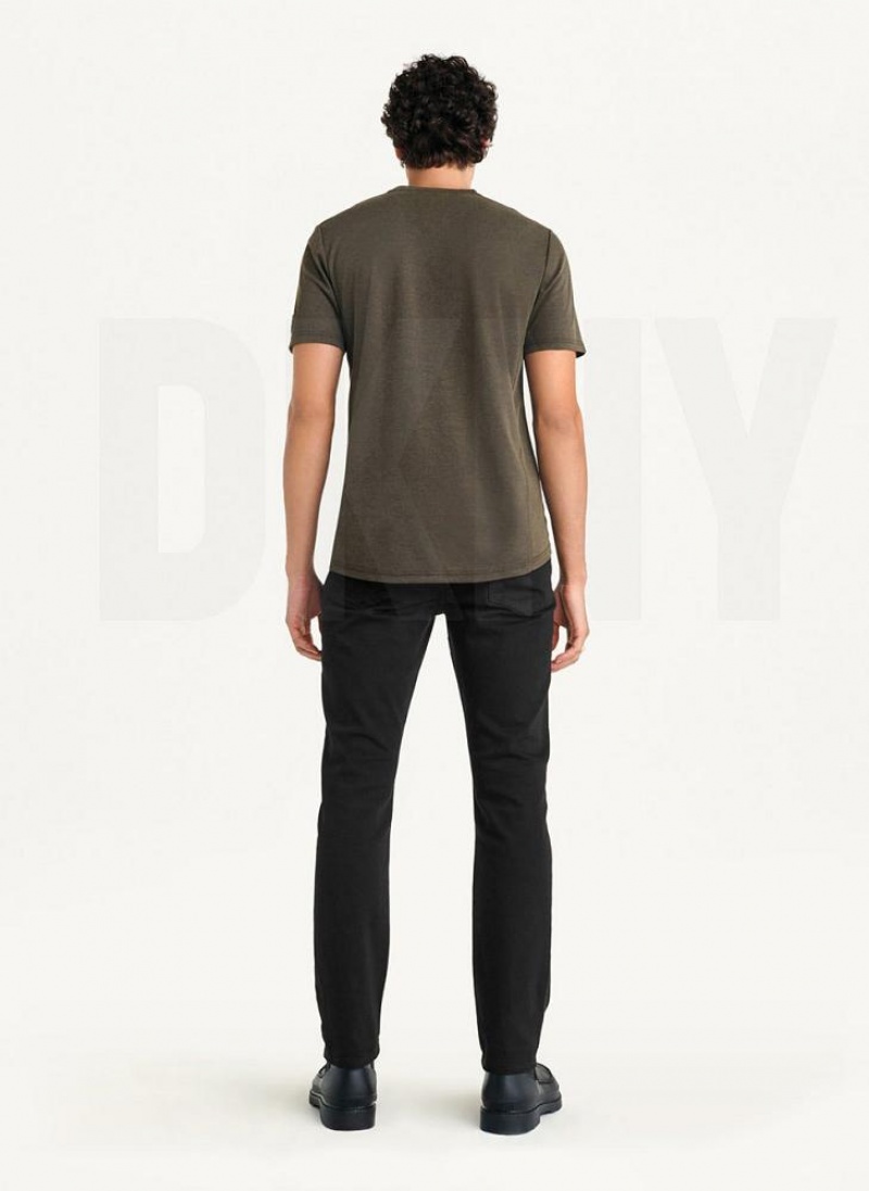 DKNY Solid Pique Crewneck Men's T Shirts Olive | Ireland_D0491