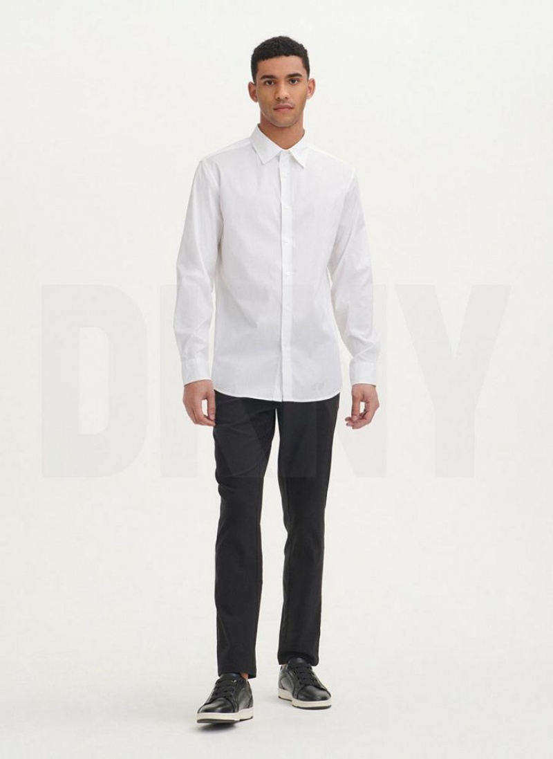 DKNY Solid Woven Men's Shirts White | Ireland_D0976