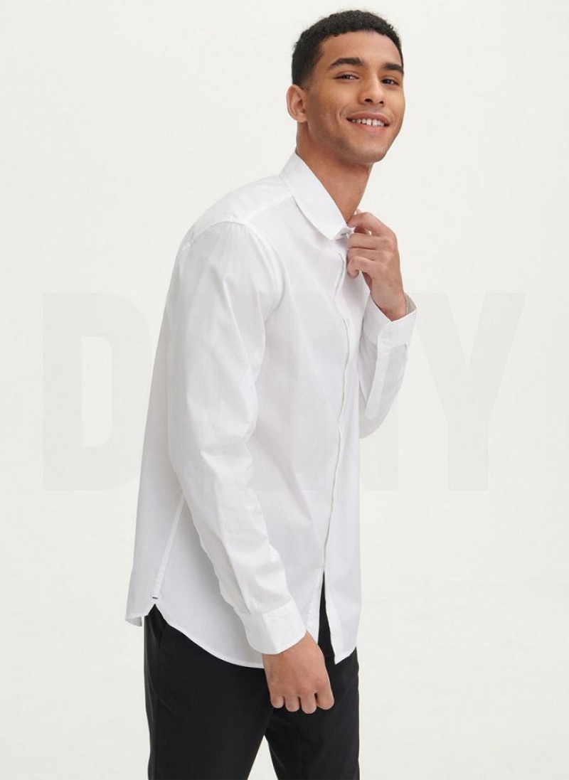 DKNY Solid Woven Men's Shirts White | Ireland_D0976