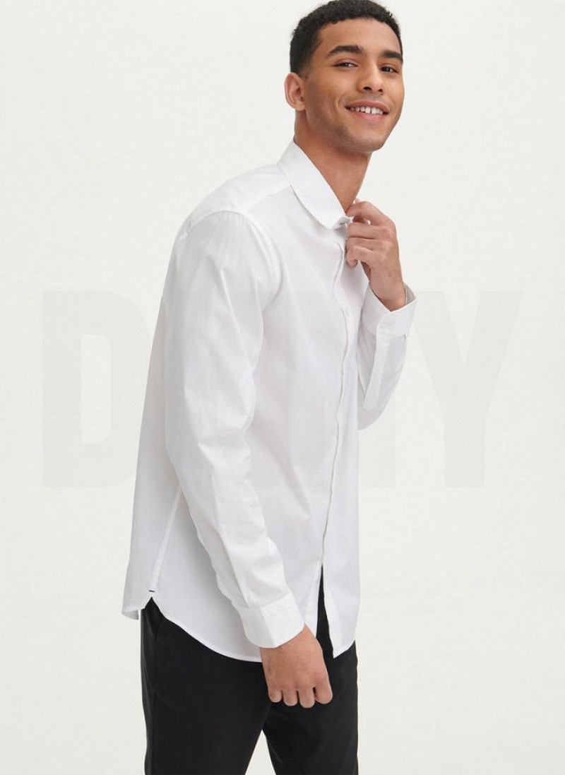 DKNY Solid Woven Men\'s Shirts White | Ireland_D0976