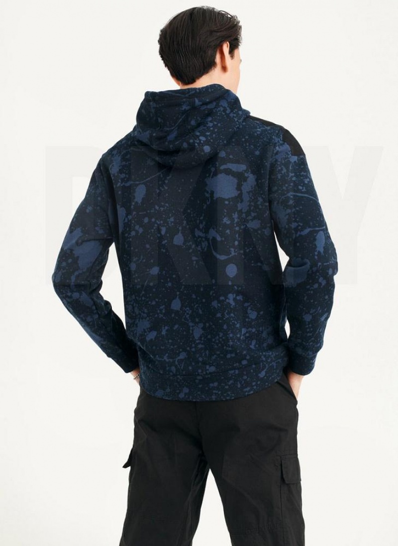 DKNY Splat Print Terry Men's Hoodies Navy | Ireland_D1714