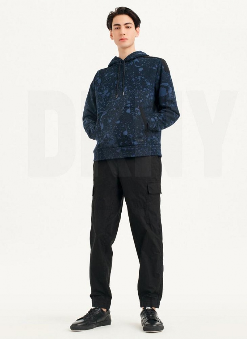 DKNY Splat Print Terry Men's Hoodies Navy | Ireland_D1714