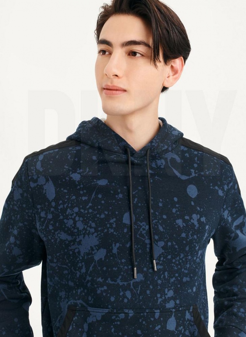 DKNY Splat Print Terry Men's Hoodies Navy | Ireland_D1714