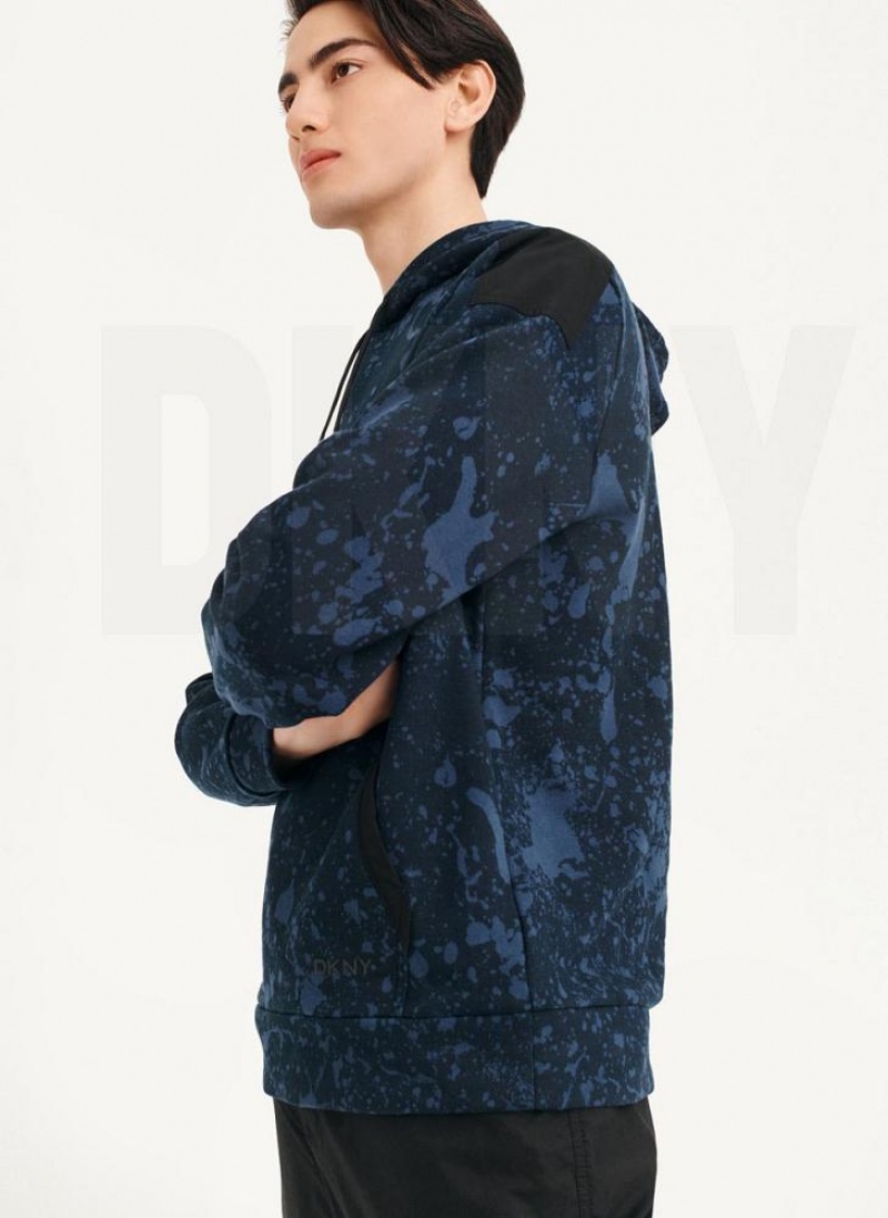 DKNY Splat Print Terry Men's Hoodies Navy | Ireland_D1714