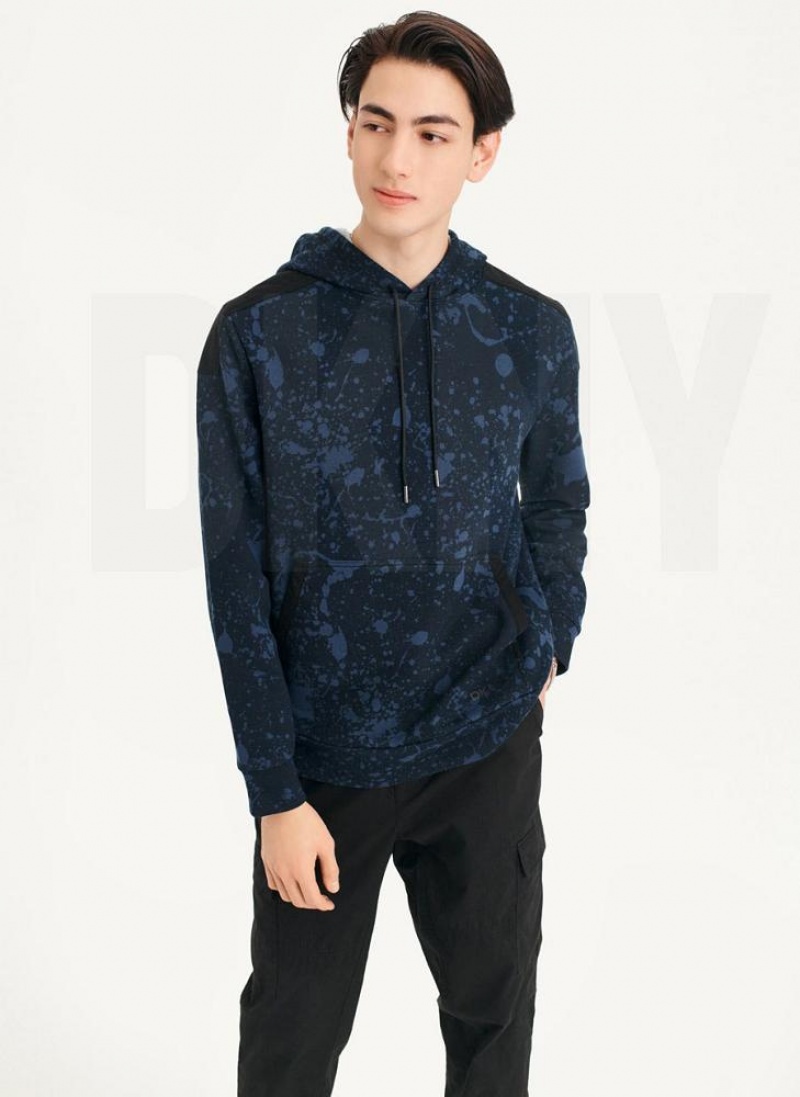 DKNY Splat Print Terry Men\'s Hoodies Navy | Ireland_D1714