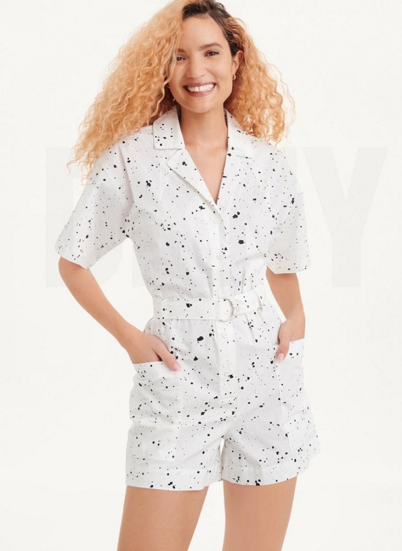 DKNY Splatter Print Women\'s Jumpsuit White Multicolor | Ireland_D1044