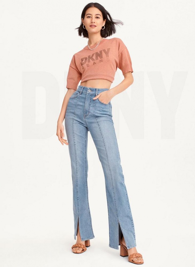 DKNY Split Hem Women's Jeans Indigo Wash | Ireland_D0776