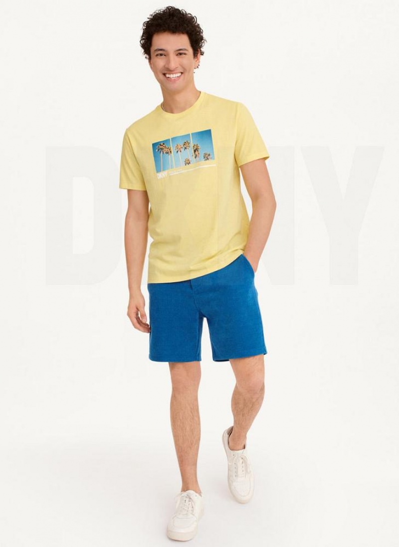 DKNY Split Palm Trees Men's T Shirts Yellow | Ireland_D0932