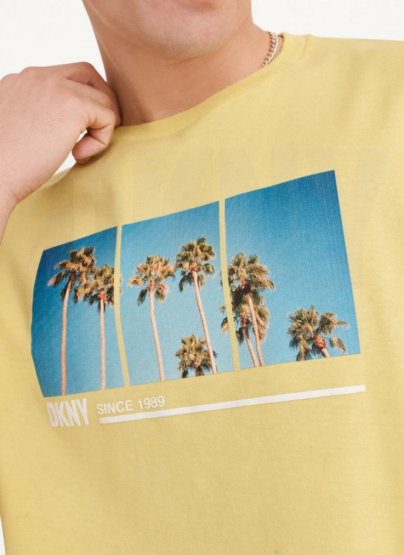 DKNY Split Palm Trees Men's T Shirts Yellow | Ireland_D0932