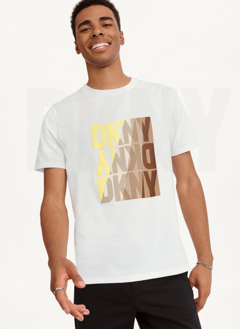 DKNY Spotlight Logo Men\'s T Shirts White | Ireland_D1431